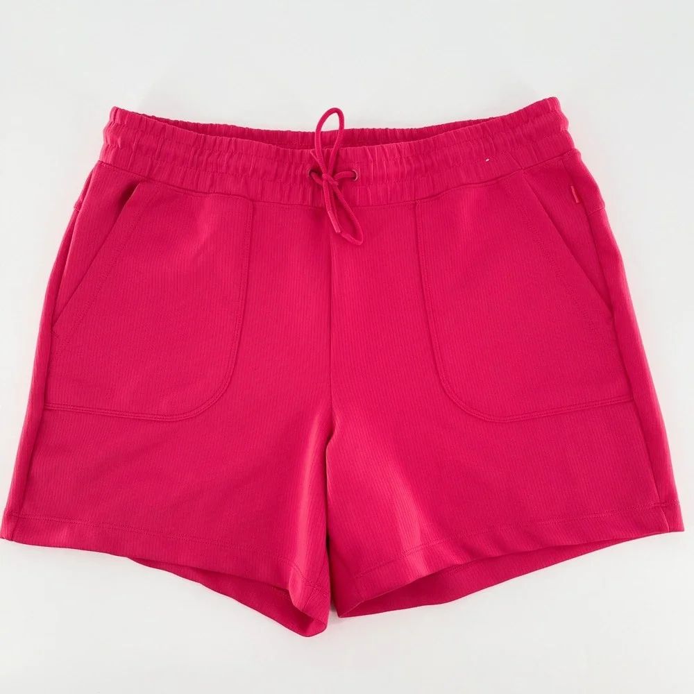 MONDETTA Pink Ribbed Active Shorts Women Medium Drawstring Pockets Athletic Gym